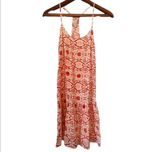 Roxy Orange and White Spaghetti Straps Patterned Sundress
